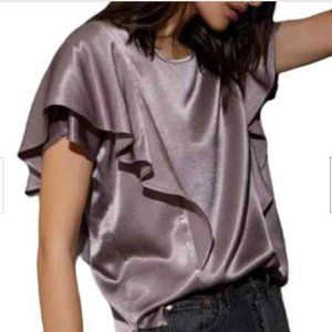 Nation LTD Sz S Maeve Sateen Dusty Purple Flutter Ruffle Top